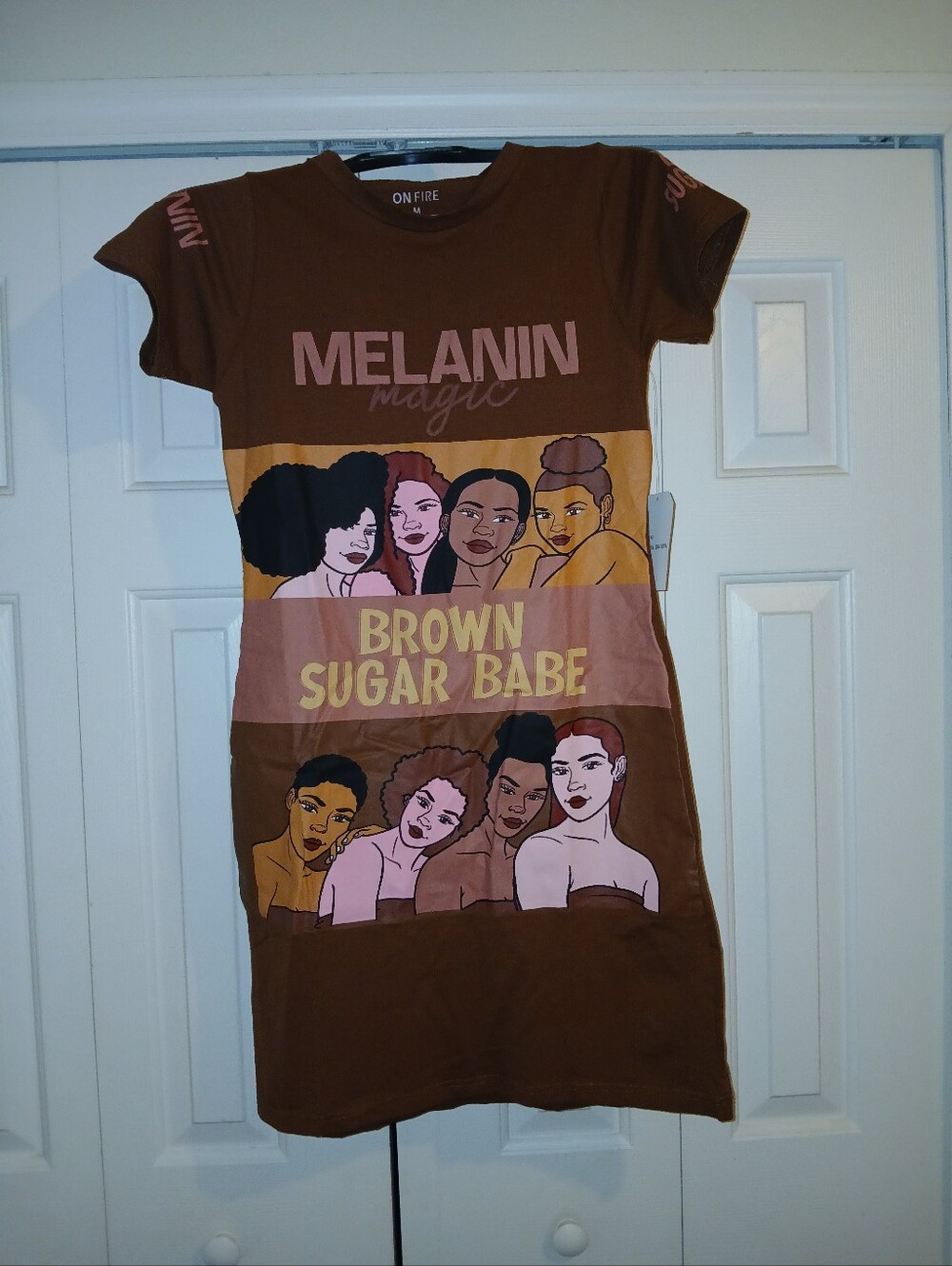 On Fire Brown 'Melanin Magic' Graphic Short T Shirt Dress